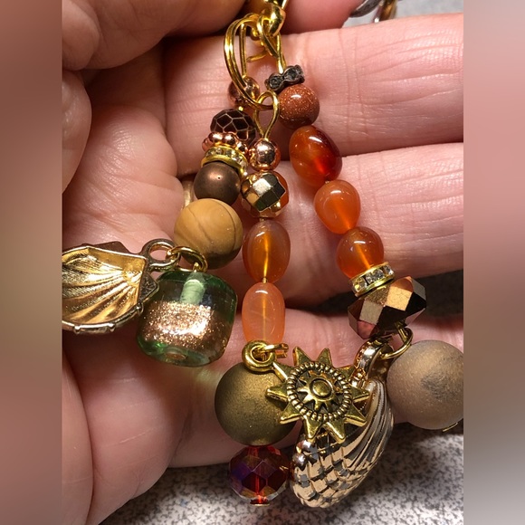 Genuine carnelian and picture jasper -sea/beach keychain/fob/purse bling NWOT - Picture 3 of 6